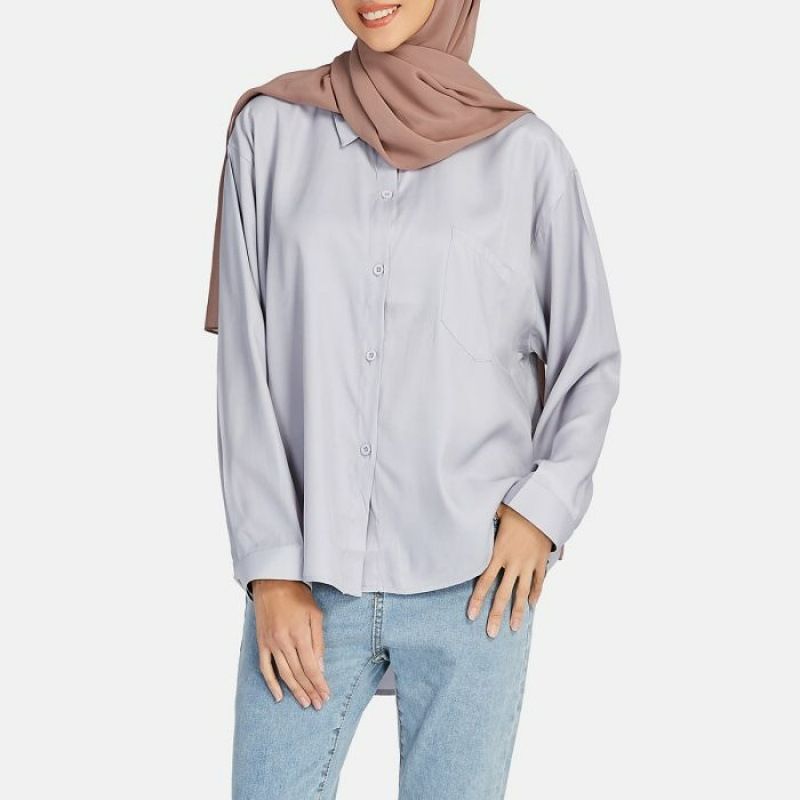Custom spring summer Islamic Fashion Tshirt Cotton Elegant plain Muslim Women long sleeve Blouse