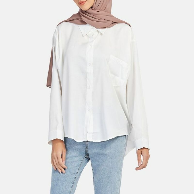 Custom spring summer Islamic Fashion Tshirt Cotton Elegant plain Muslim Women long sleeve Blouse