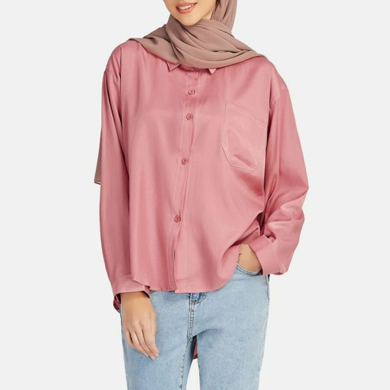 Custom spring summer Islamic Fashion Tshirt Cotton Elegant plain Muslim Women long sleeve Blouse