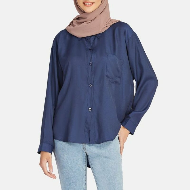 Custom spring summer Islamic Fashion Tshirt Cotton Elegant plain Muslim Women long sleeve Blouse