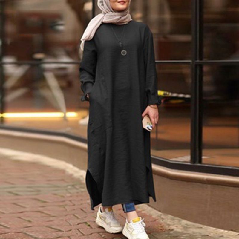Wholesale traditional Muslim Clothing Turkey Solid Islamic Abaya Dubai Long Muslim dress For Women With Belt