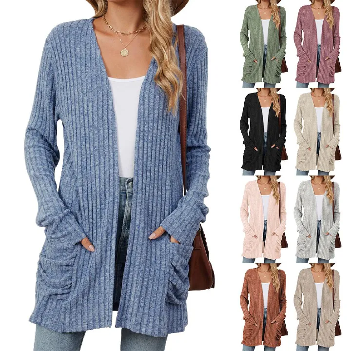 Custom Private Label Wholesale Bulk Winter Blank Oversized Knit Long Womens Cardigan Sweater