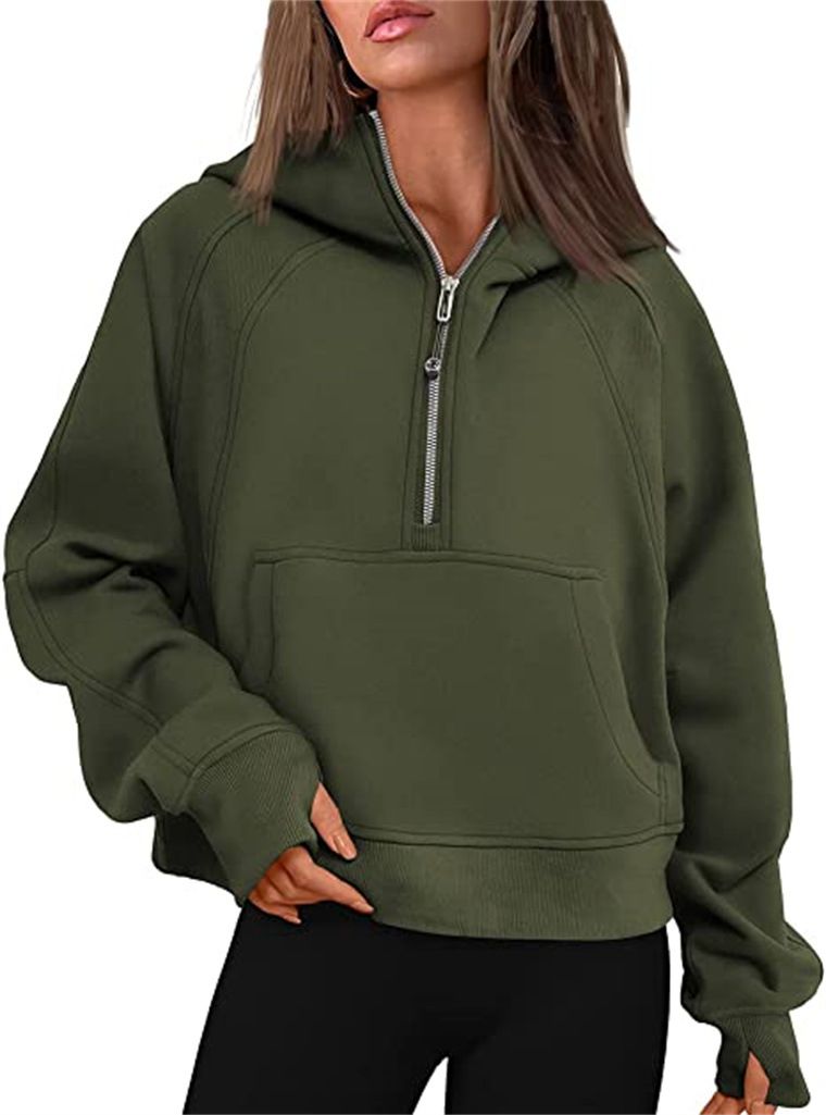 Custom Logo Women Cropped Hoodies Half Zip Pullover Trendy Quarter Sweatshirts Hooded Winter Clothes With Pockets
