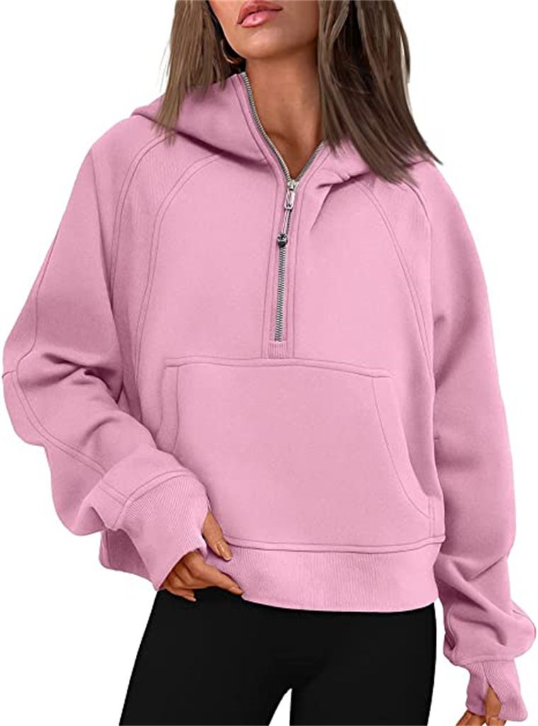Custom Logo Women Cropped Hoodies Half Zip Pullover Trendy Quarter Sweatshirts Hooded Winter Clothes With Pockets