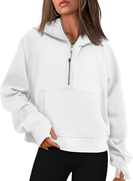 Custom Logo Women Cropped Hoodies Half Zip Pullover Trendy Quarter Sweatshirts Hooded Winter Clothes With Pockets