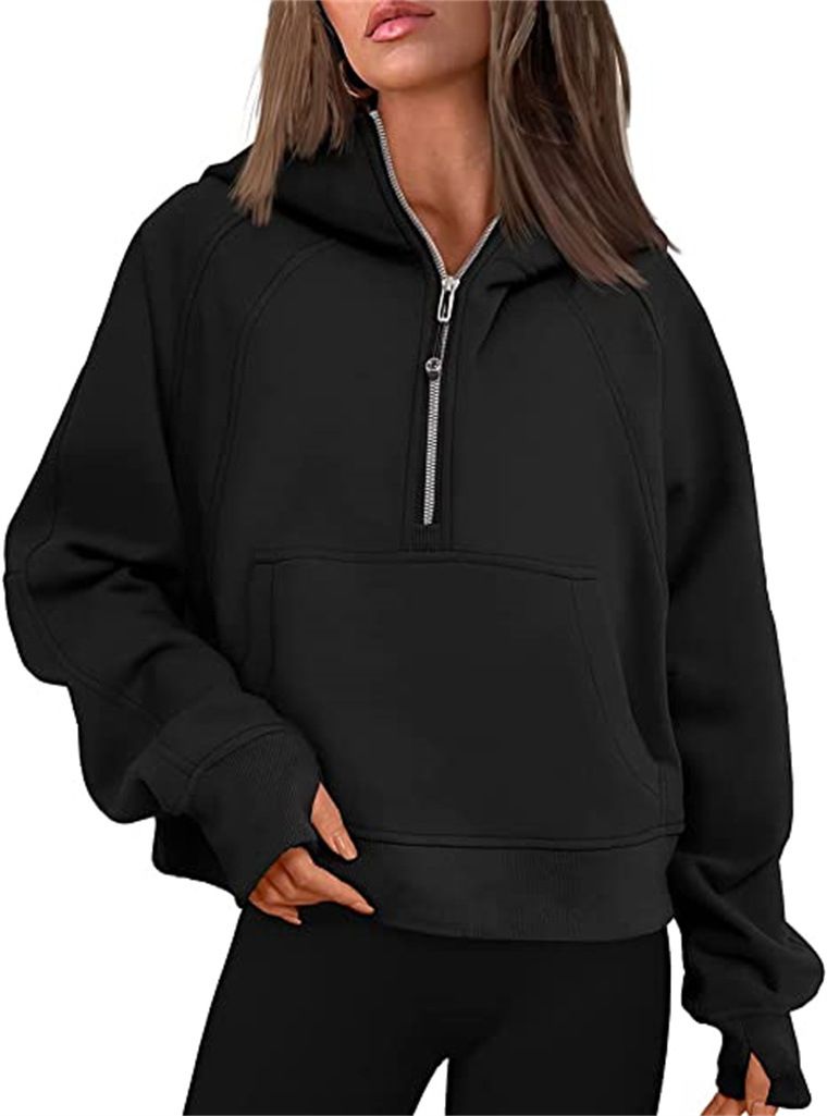 Custom Logo Women Cropped Hoodies Half Zip Pullover Trendy Quarter Sweatshirts Hooded Winter Clothes With Pockets