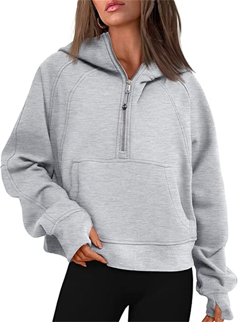 Custom Logo Women Cropped Hoodies Half Zip Pullover Trendy Quarter Sweatshirts Hooded Winter Clothes With Pockets