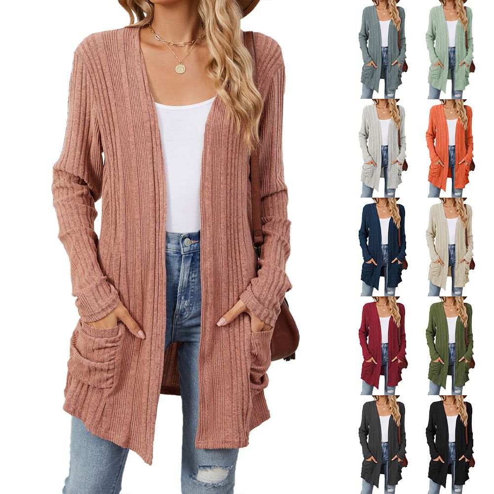 Custom Private Label Wholesale Bulk Winter Blank Oversized Knit Long Womens Cardigan Sweater