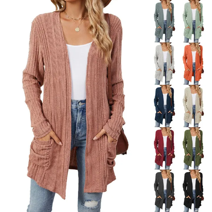 Custom Private Label Wholesale Bulk Winter Blank Oversized Knit Long Womens Cardigan Sweater