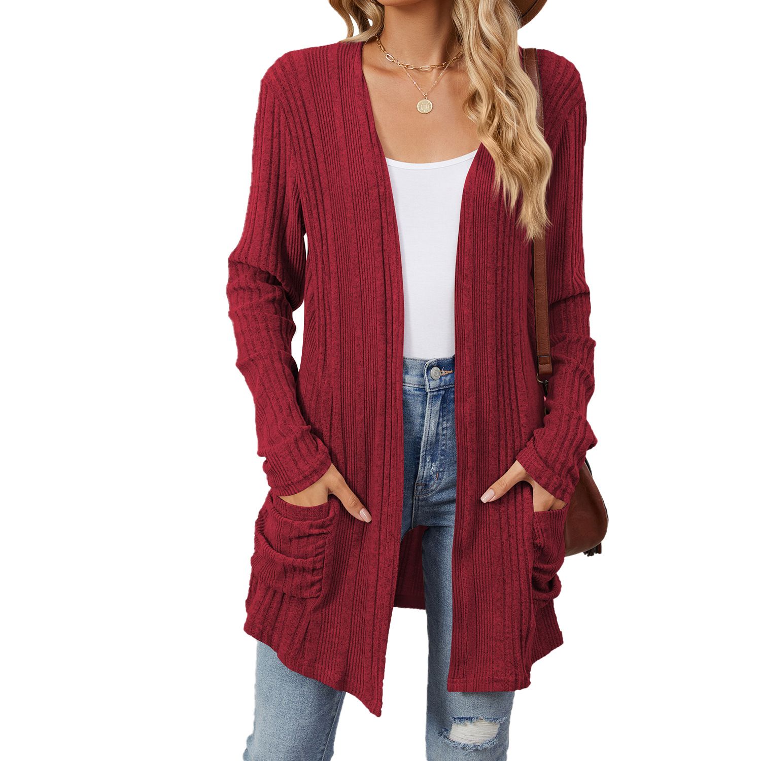 Custom Private Label Wholesale Bulk Winter Blank Oversized Knit Long Womens Cardigan Sweater