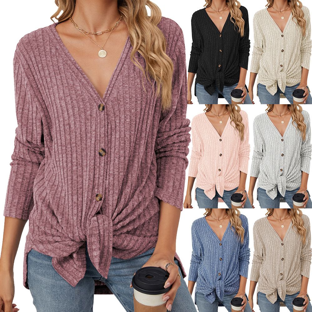 New Autumn And Winter Single Breasted V-Neck Cardigan Solid Color Pink Women's Long Sweaters For Winter