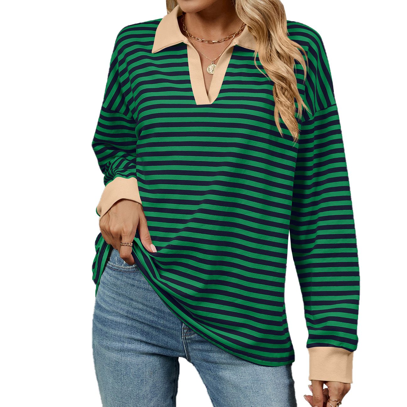 Women's Casual Autumn Winter Knitted V Neck Long Sleeve Pullover Slim Fit Basic Sweater Top Thin for Spring Season
