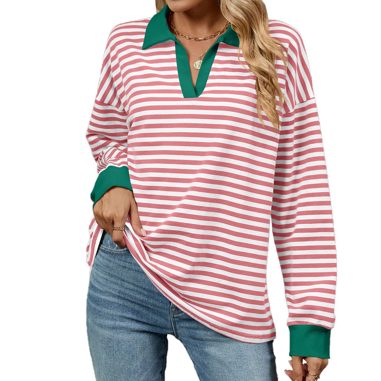 Women's Casual Autumn Winter Knitted V Neck Long Sleeve Pullover Slim Fit Basic Sweater Top Thin for Spring Season