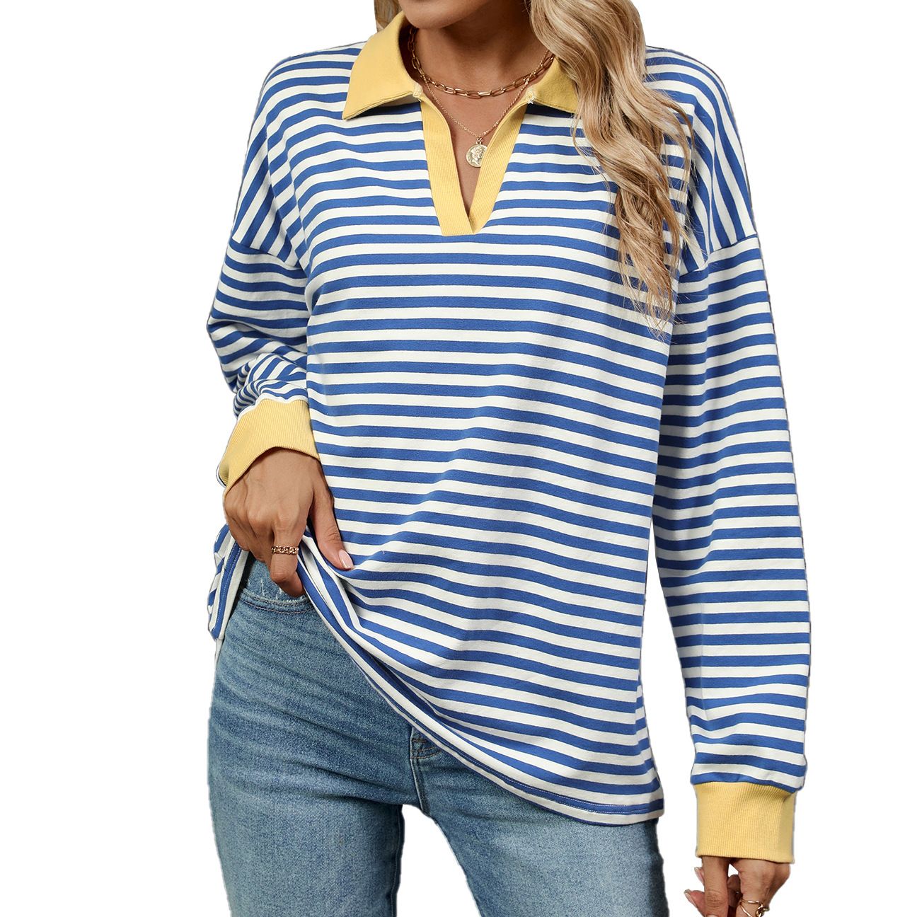 Women's Casual Autumn Winter Knitted V Neck Long Sleeve Pullover Slim Fit Basic Sweater Top Thin for Spring Season