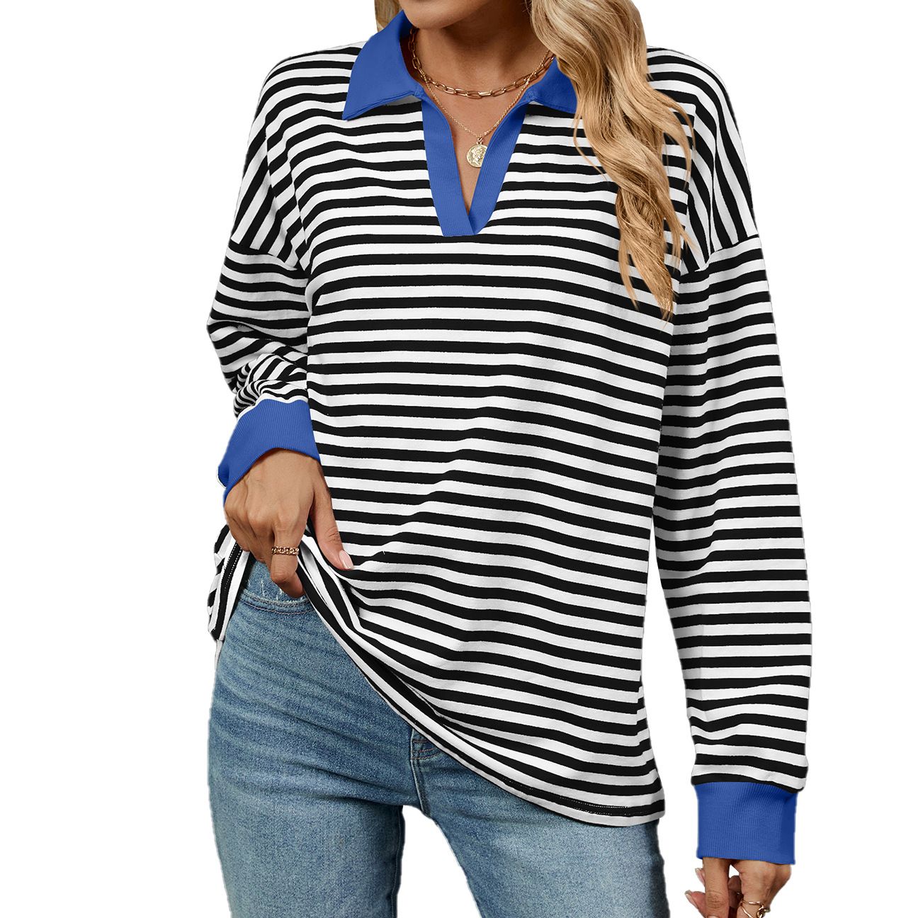 Women's Casual Autumn Winter Knitted V Neck Long Sleeve Pullover Slim Fit Basic Sweater Top Thin for Spring Season