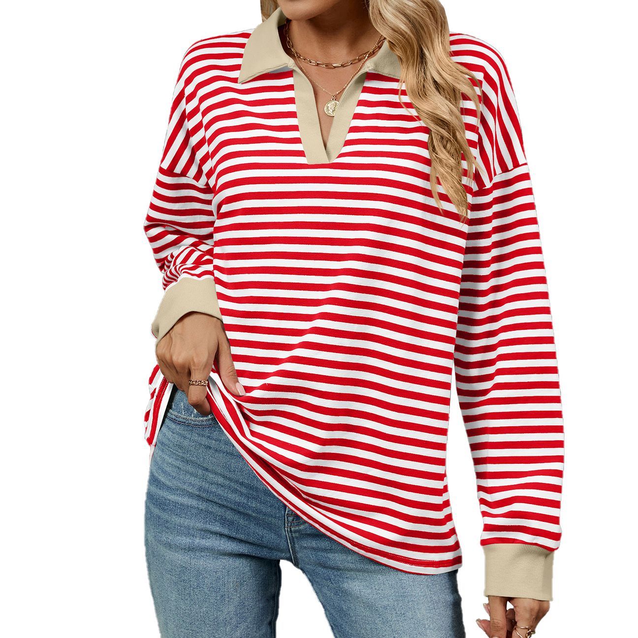 Women's Casual Autumn Winter Knitted V Neck Long Sleeve Pullover Slim Fit Basic Sweater Top Thin for Spring Season