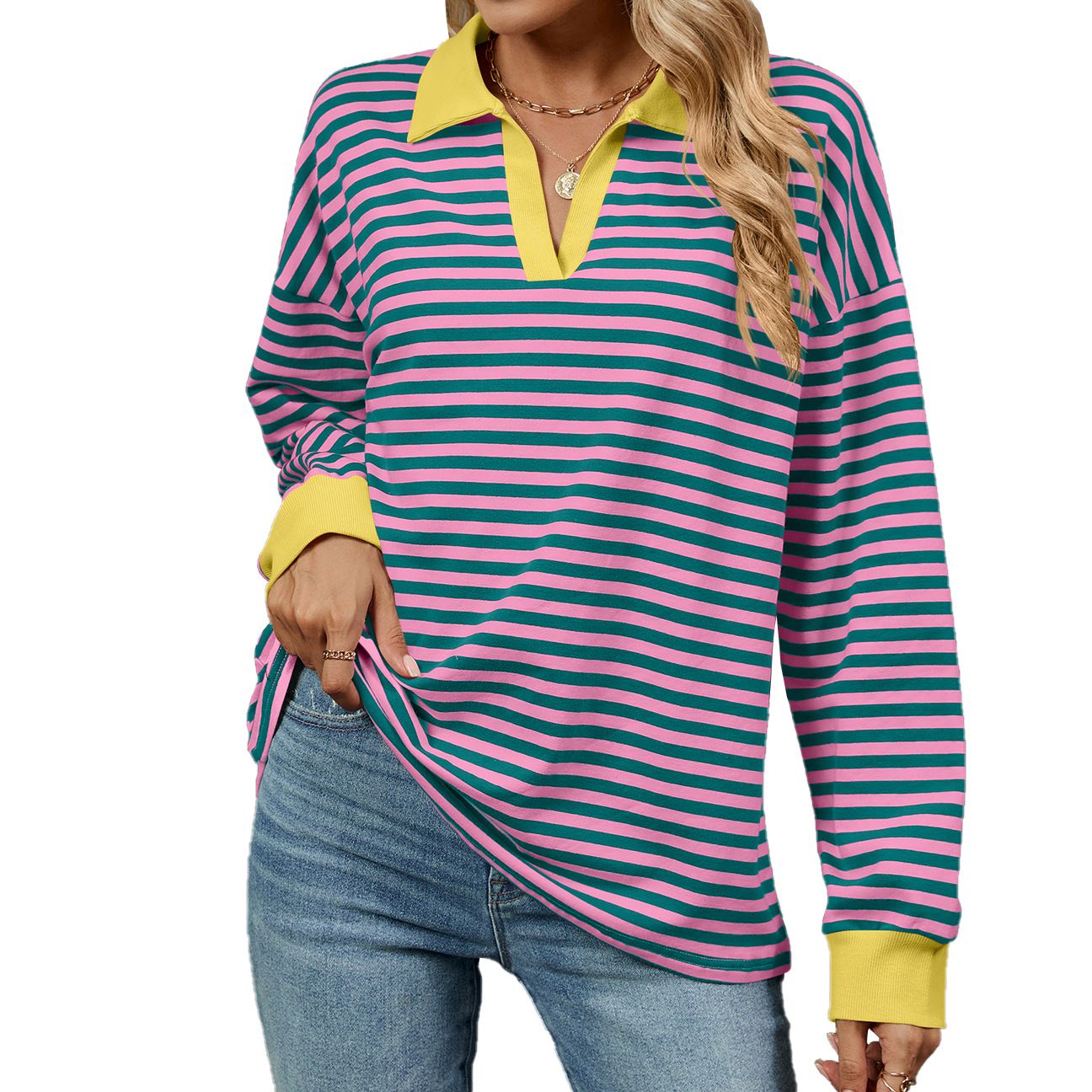 Women's Casual Autumn Winter Knitted V Neck Long Sleeve Pullover Slim Fit Basic Sweater Top Thin for Spring Season