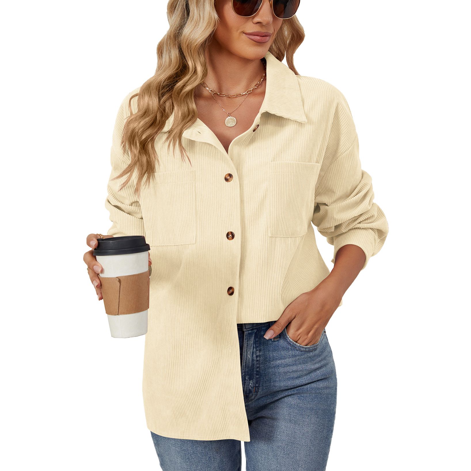 Aladal Europe and the United States cross-border foreign trade autumn winter new corduroy lapel long sleeve loos