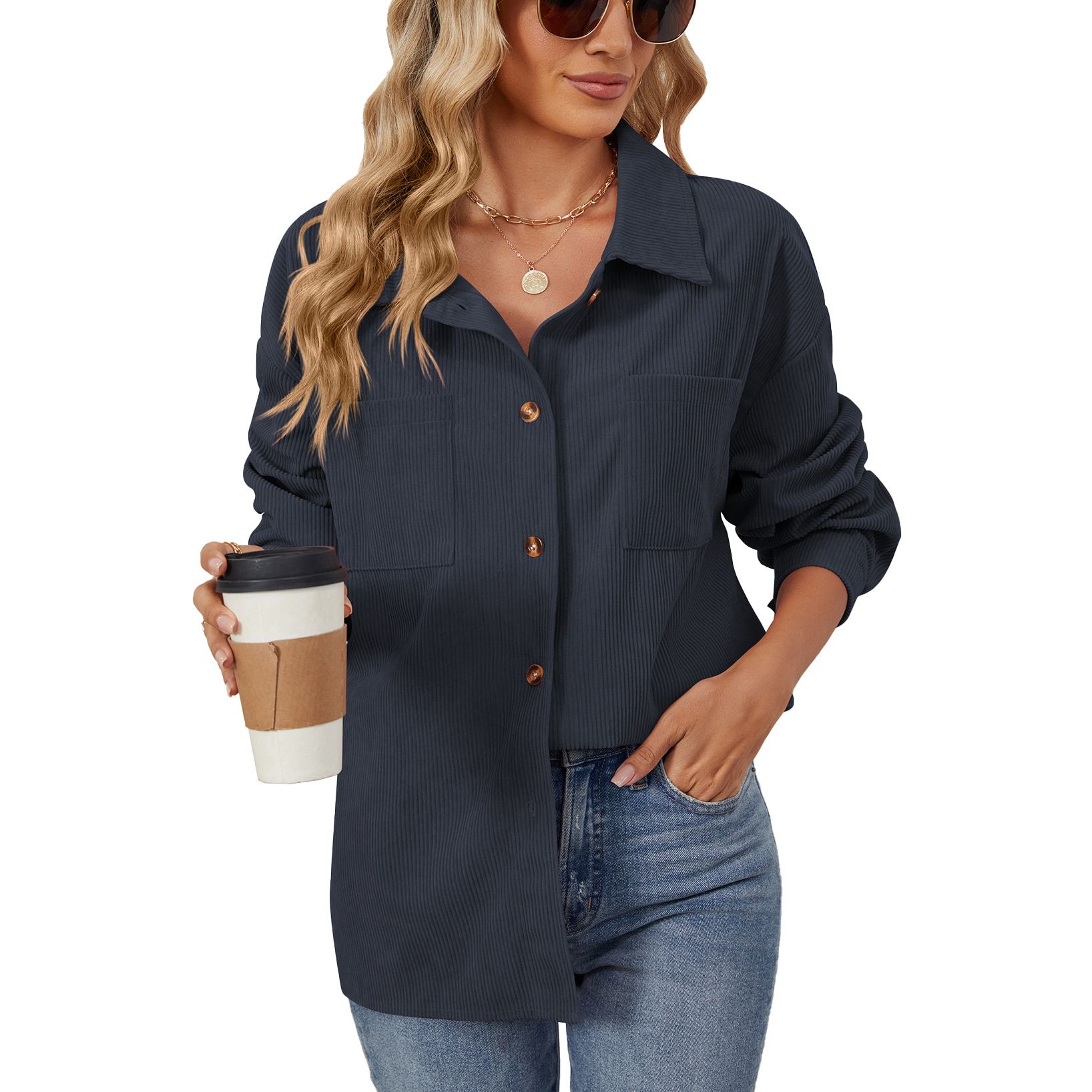 Aladal Europe and the United States cross-border foreign trade autumn winter new corduroy lapel long sleeve loos