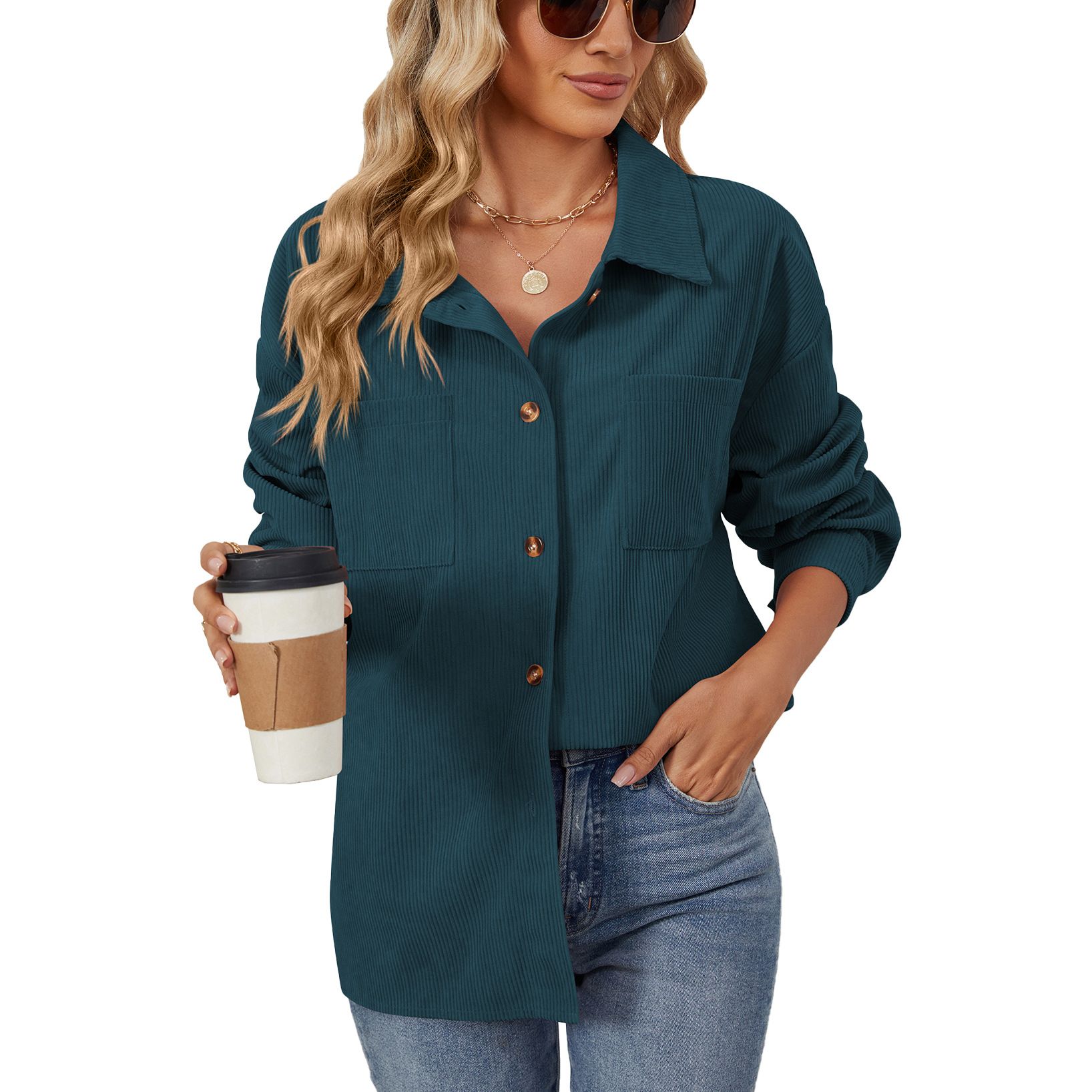 Aladal Europe and the United States cross-border foreign trade autumn winter new corduroy lapel long sleeve loos