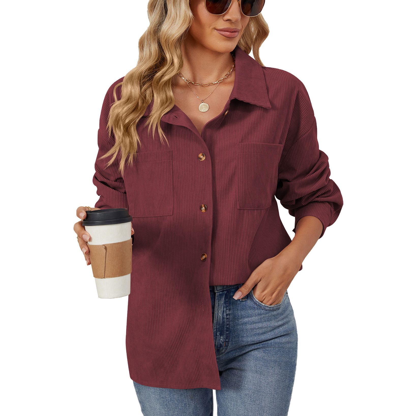 Aladal Europe and the United States cross-border foreign trade autumn winter new corduroy lapel long sleeve loos