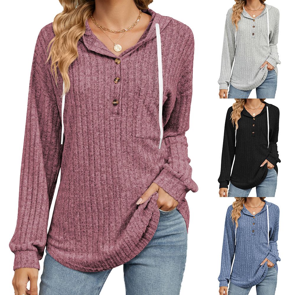 Aladal Europe and the United States cross-border foreign trade autumn winter new solid color button hooded pocke