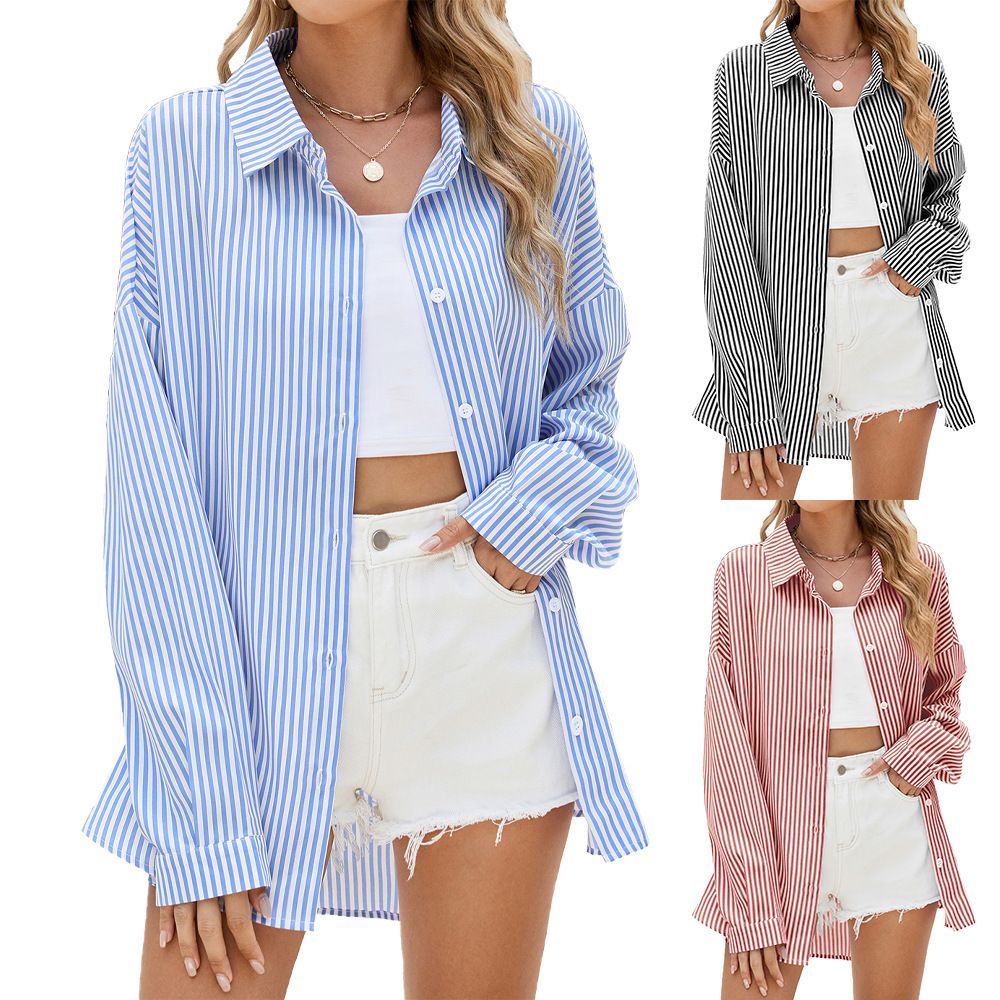 New Styles Fashion High Quality Long Sleeve Striped Casual Oversized Shirts For Women