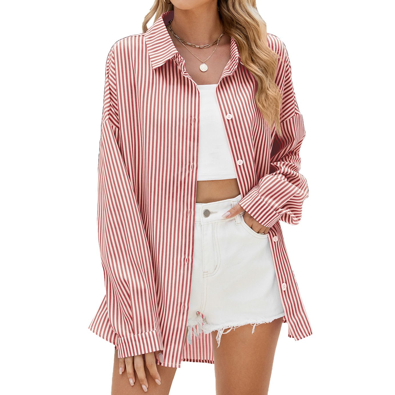 New Styles Fashion High Quality Long Sleeve Striped Casual Oversized Shirts For Women