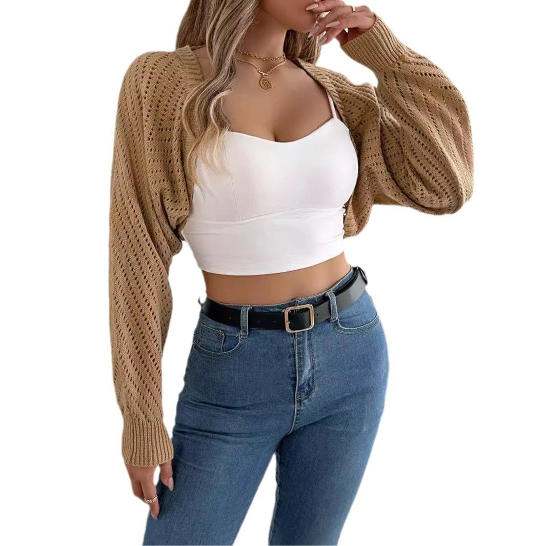 Hot Sale New Women's Balletcore Ribbed Knit Raglan LongSleeve Crop Top Open Front Cardigan Shrugs