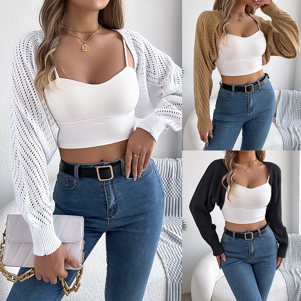 Hot Sale New Women's Balletcore Ribbed Knit Raglan LongSleeve Crop Top Open Front Cardigan Shrugs