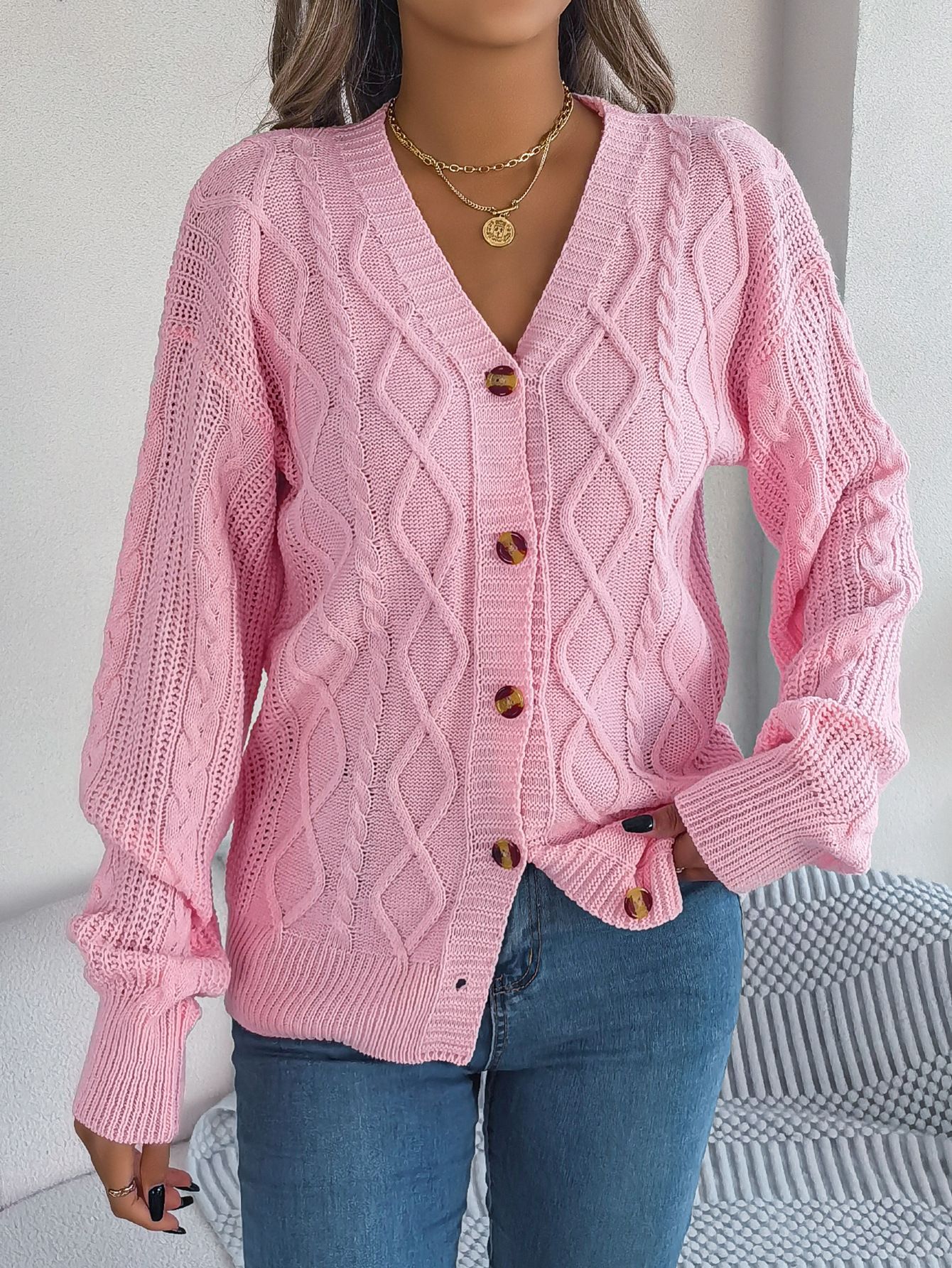 Autumn Winter Women Cardigan Sweater Coats Female Long Sleeve V-neck Loose Knitted Jackets Casual Sweater Cardigans