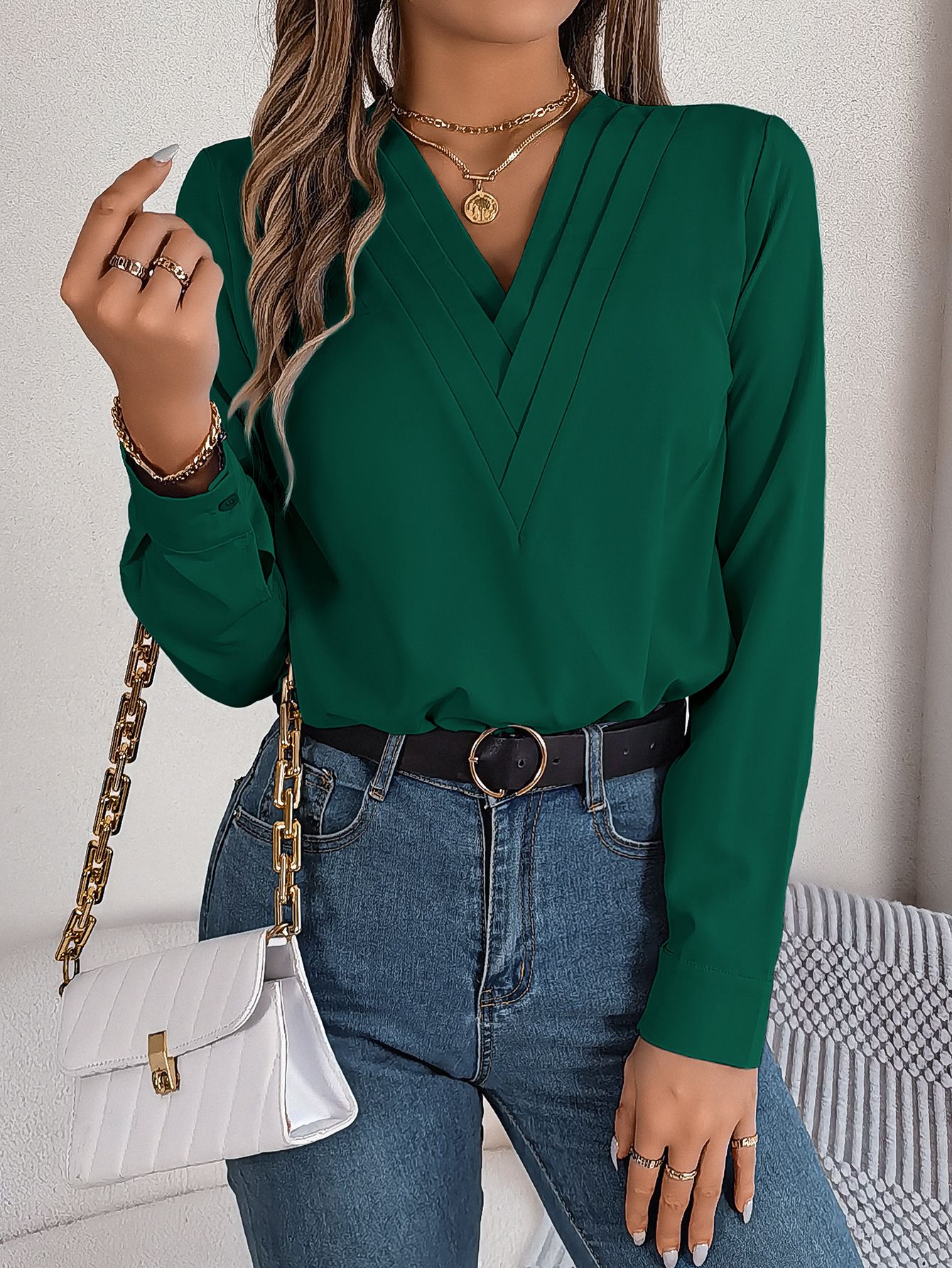 Women's Blouse Casual Solid Color Long Sleeve Triple Shirt Business Work Ladies Shirts