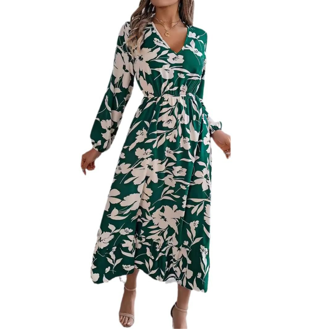 Wholesale fashion one piece skirt casual elegant bohemian full sleeve girl maxi dress women floral printed long party dresses