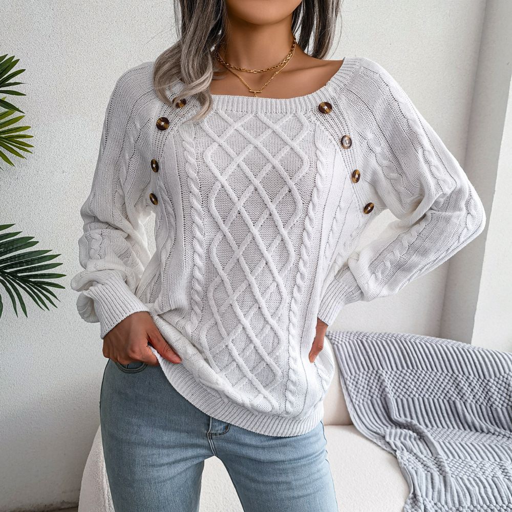 Women Casual Square Collar Buttons Long Sleeve Knitted Pullovers And Sweaters For Autumn Winter