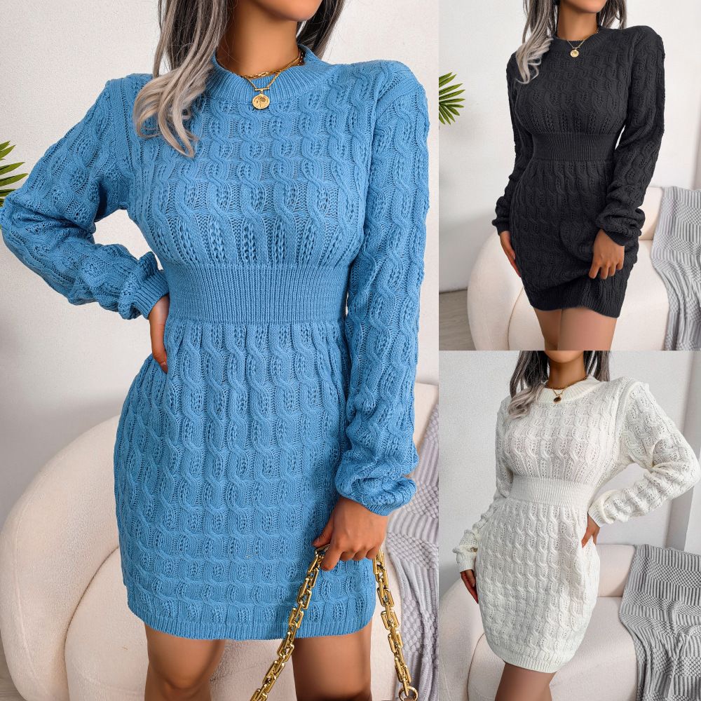 Manufacturer Supplier Women Knitted Sweater Pullover Anti-Pilling Sweater Casual Dresses Hip Skirt knitted