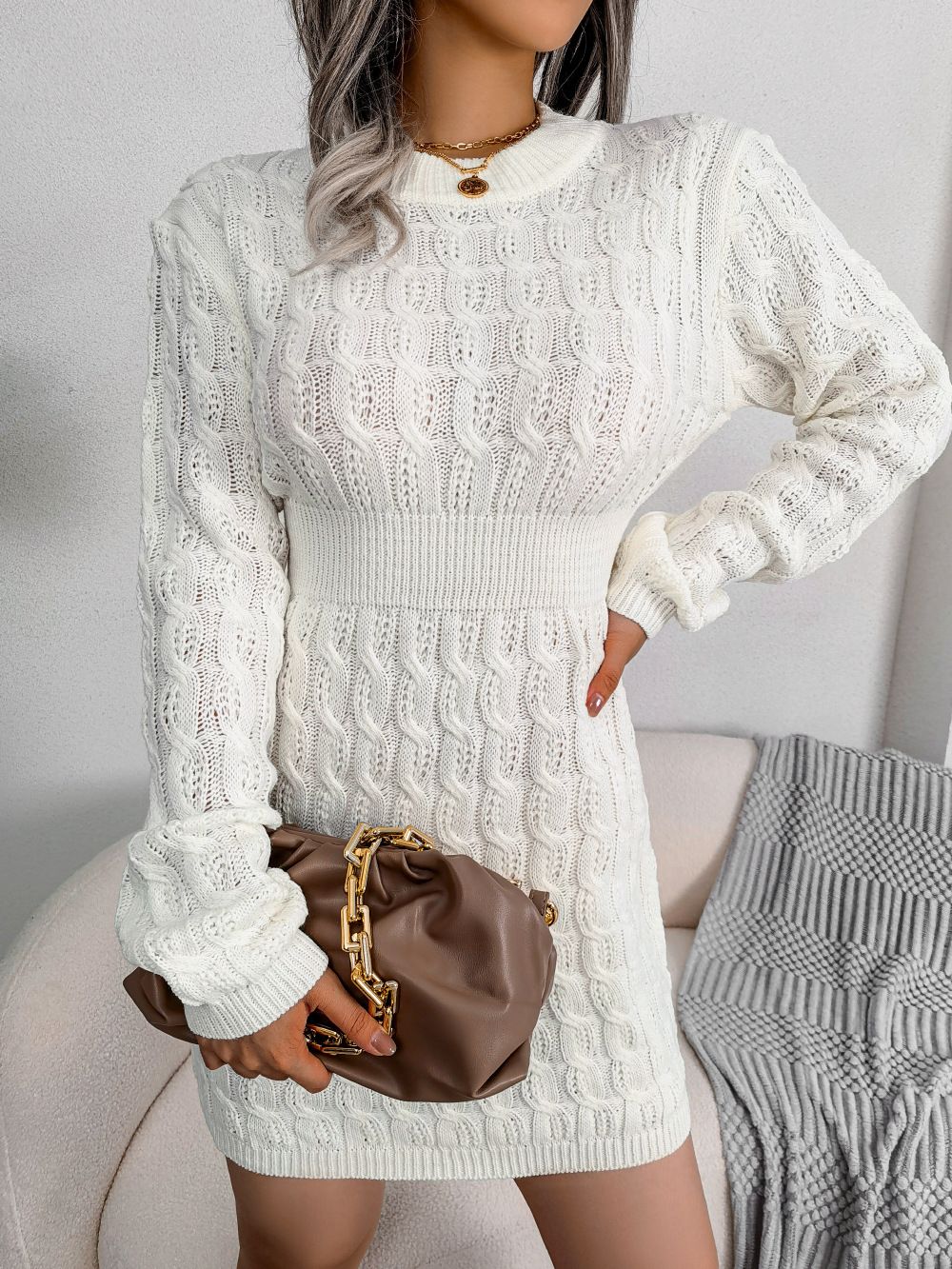 Manufacturer Supplier Women Knitted Sweater Pullover Anti-Pilling Sweater Casual Dresses Hip Skirt knitted
