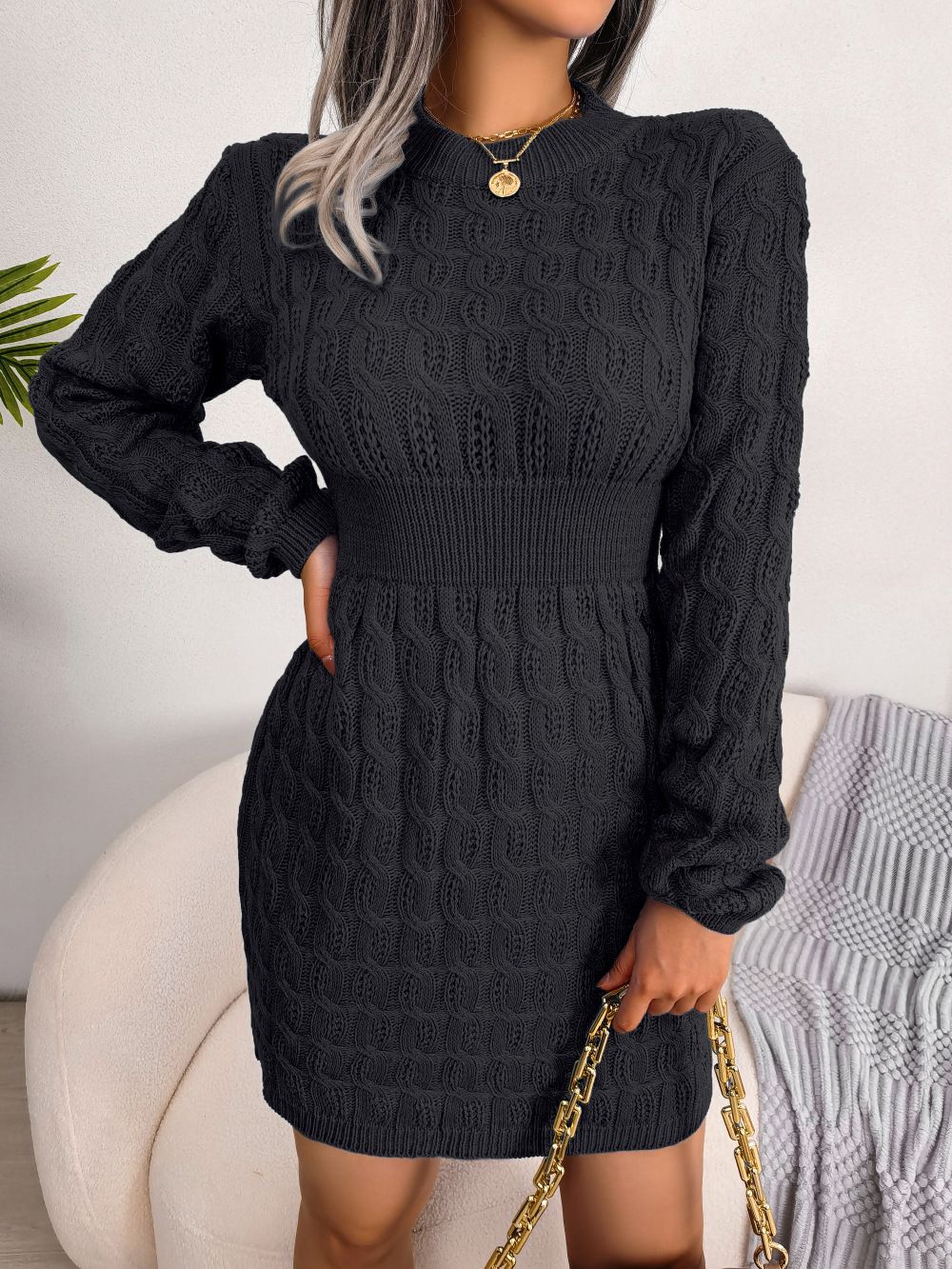 Manufacturer Supplier Women Knitted Sweater Pullover Anti-Pilling Sweater Casual Dresses Hip Skirt knitted