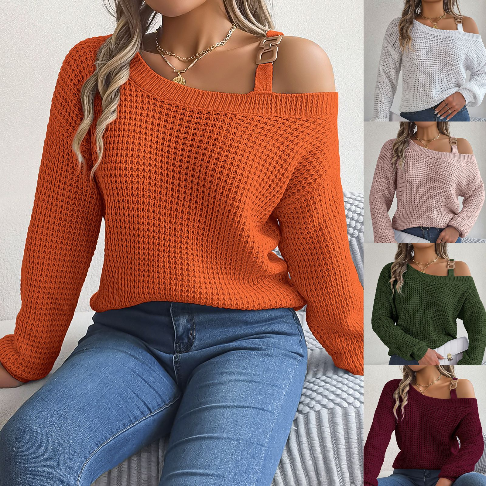 New Arrival Autumn Winter Women's Sweater Knitted Jumper Sweater Women Knit Comfortable Solid Color Sweater