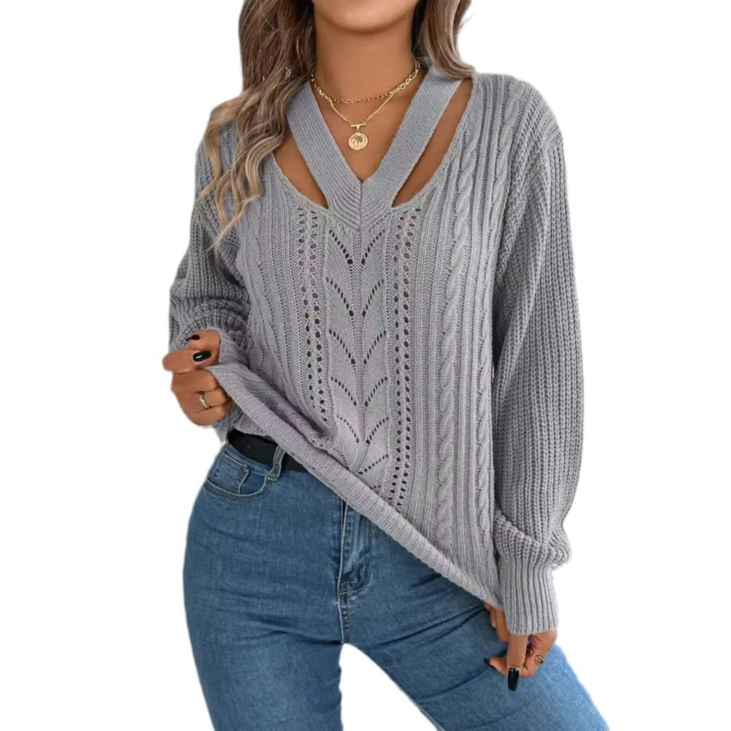 manufacturer Casual Off-The-Shoulder Knitwear Top New Winter Fashion Crew Neck Women's Sweater