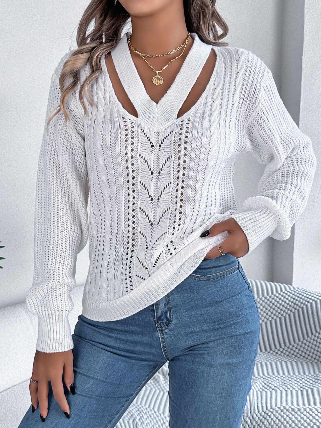 manufacturer Casual Off-The-Shoulder Knitwear Top New Winter Fashion Crew Neck Women's Sweater