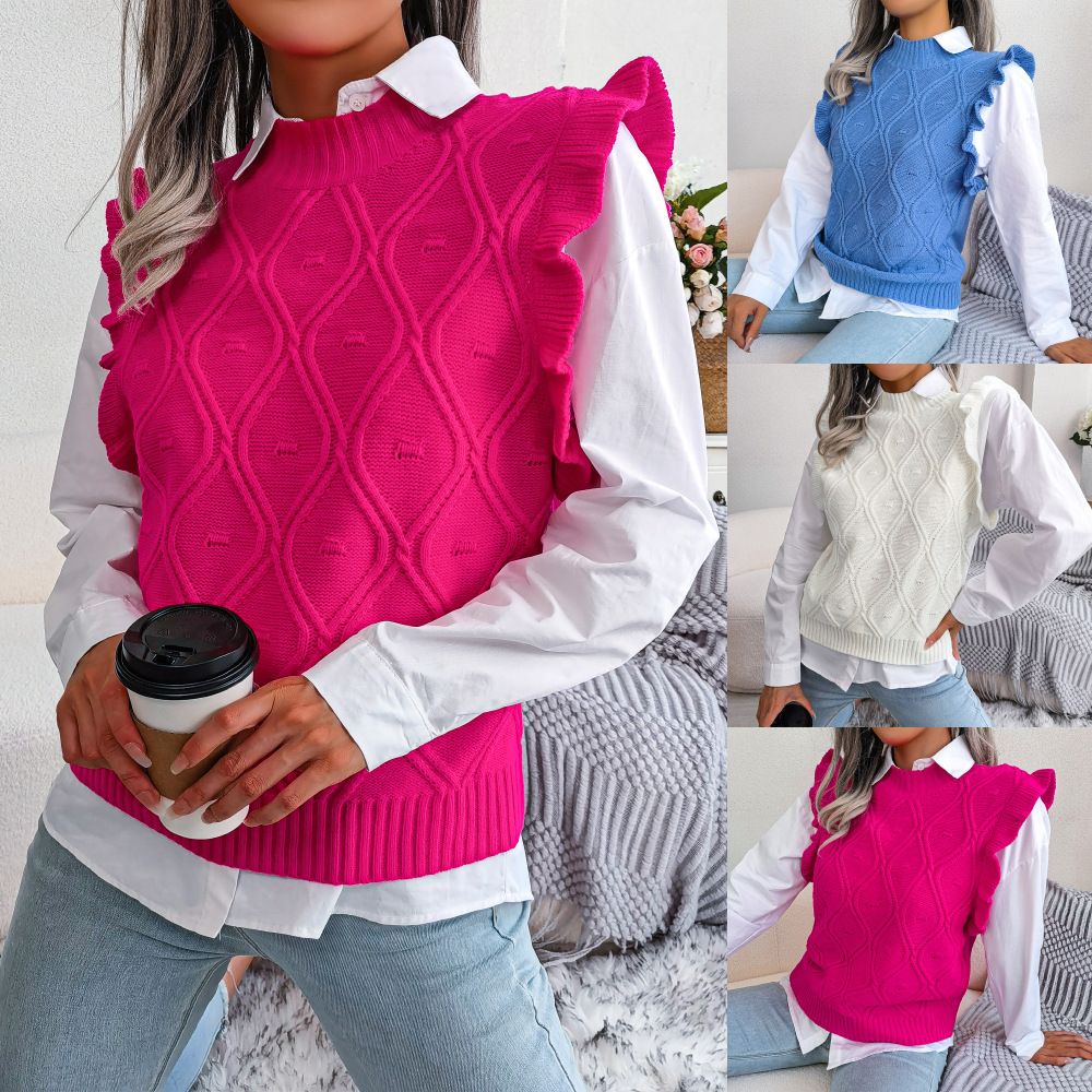 Top Outfits Knitted Sleeveless Knitwear Clothes for Ladies Custom Pullover Crochet Sweaters Women Sweater (Excluding white shirts）