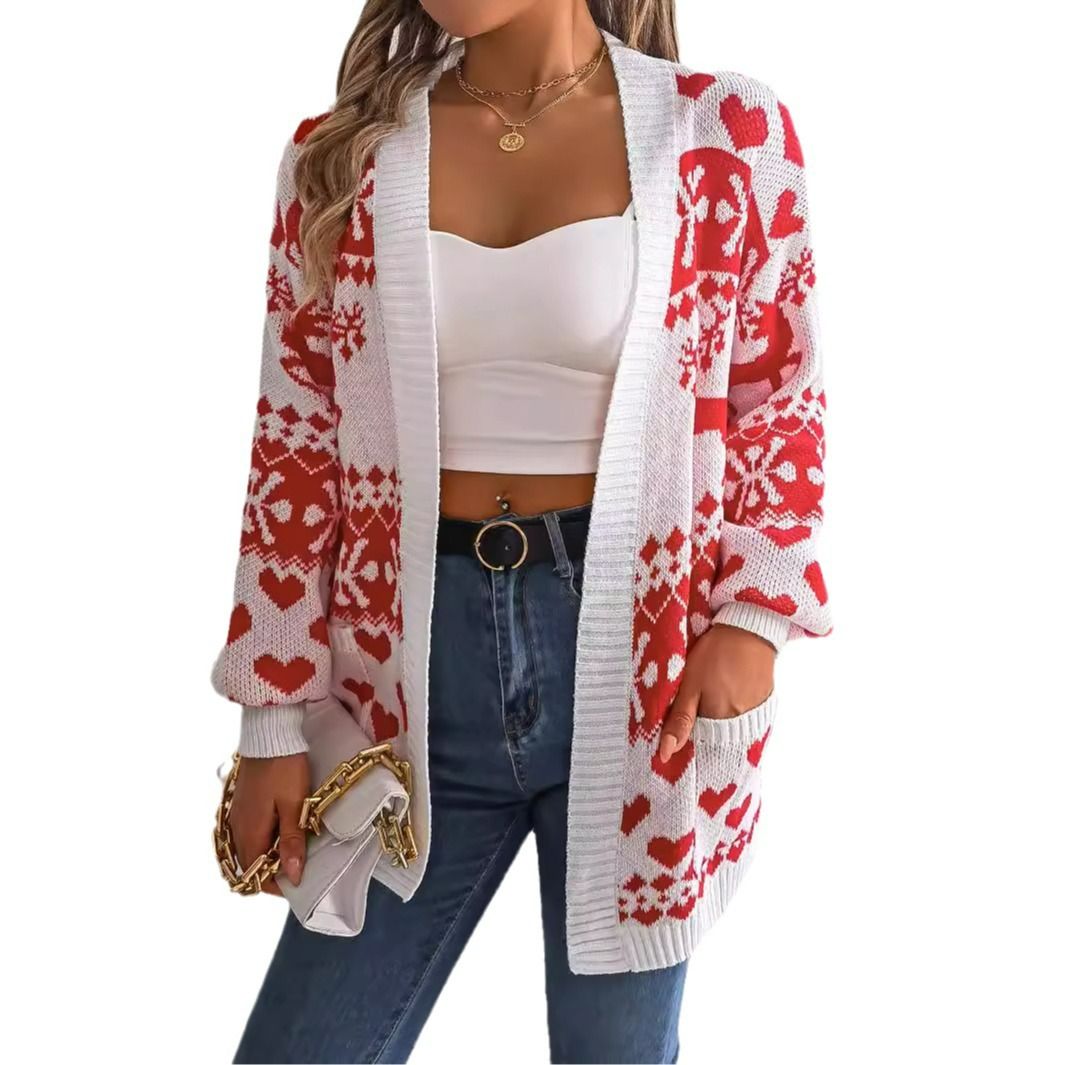Custom Christmas Cardigan Sweaters for Women wholesale Deer Open Front Casual Knit sweater Fall Winter Long Cardigans
