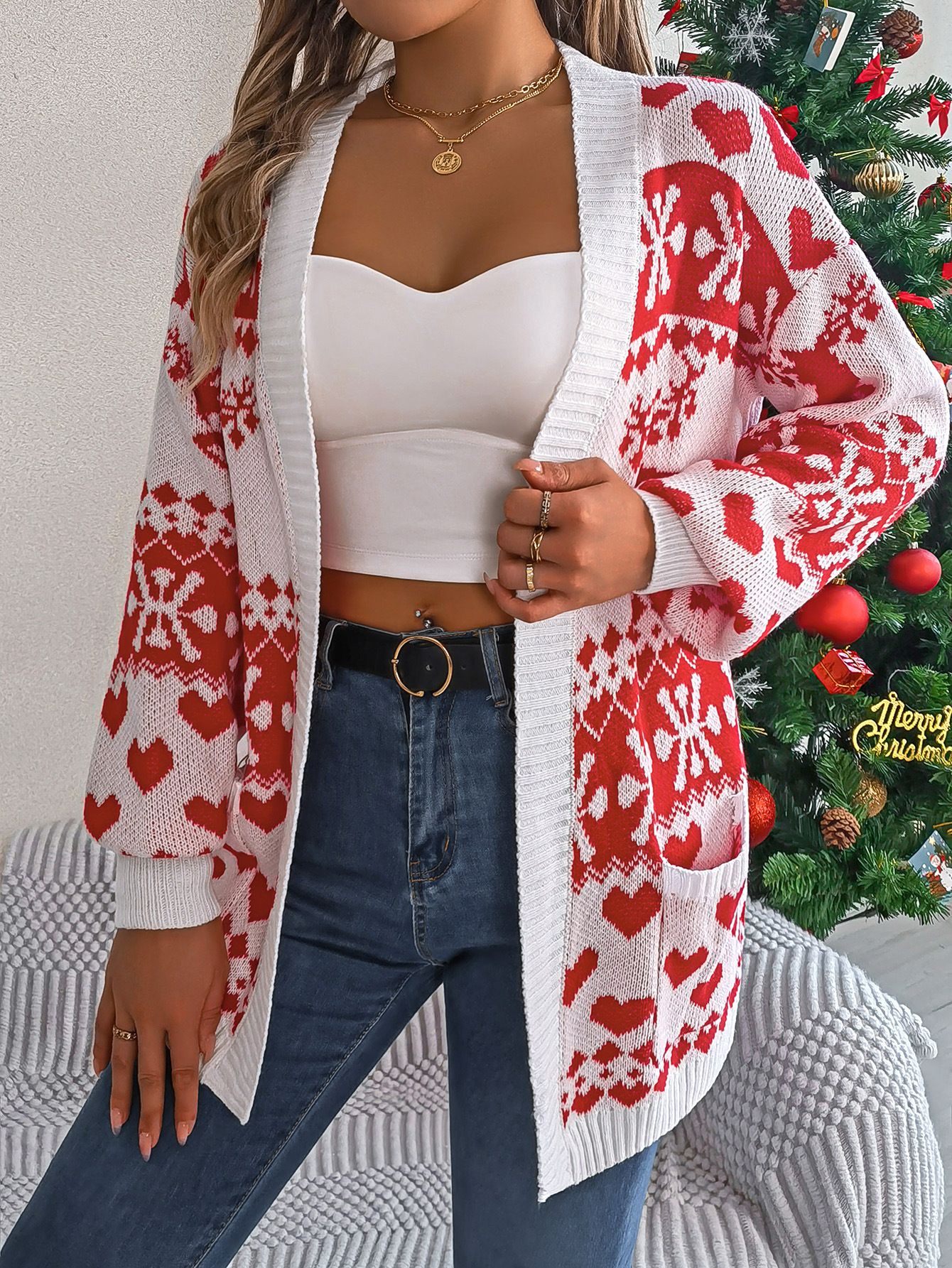 Custom Christmas Cardigan Sweaters for Women wholesale Deer Open Front Casual Knit sweater Fall Winter Long Cardigans