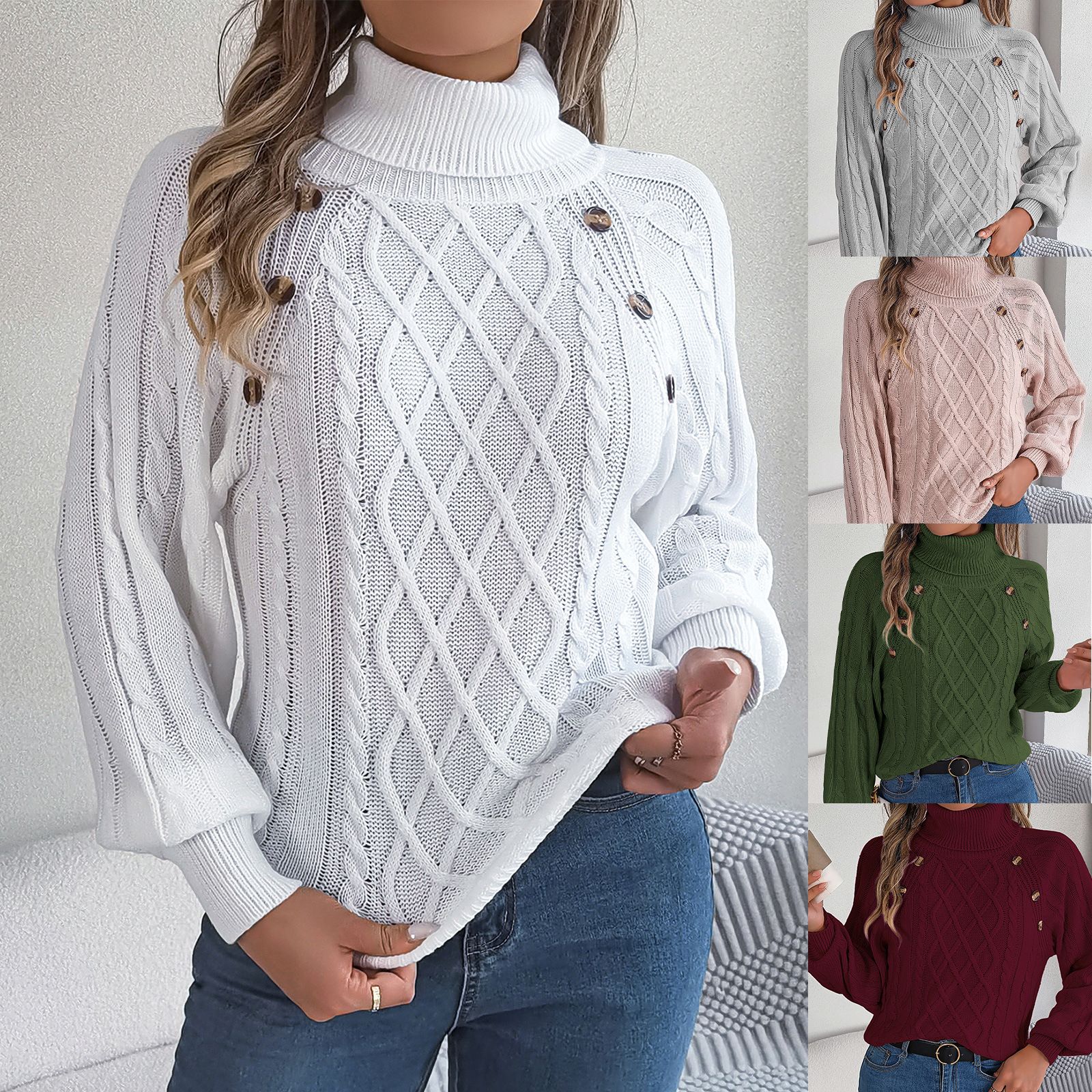 Long Sleeves Elastic Warm Knitting Turtleneck Crewneck Knit Casual Fashion Sweater Pullover Top