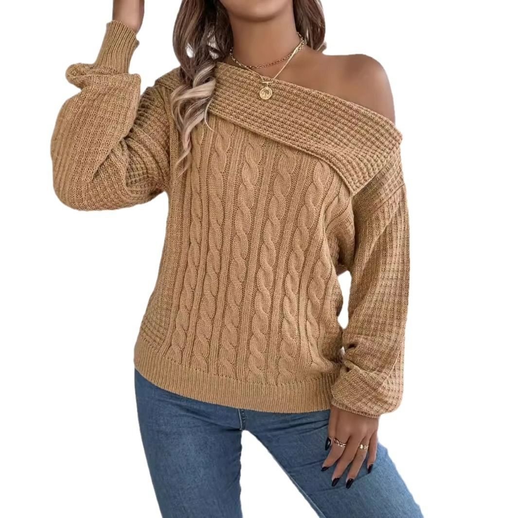 Casual Knit Pullover Women Loose Sweater Female Autumn Off Shoulder Fashion Long Sleeves Top Lady
