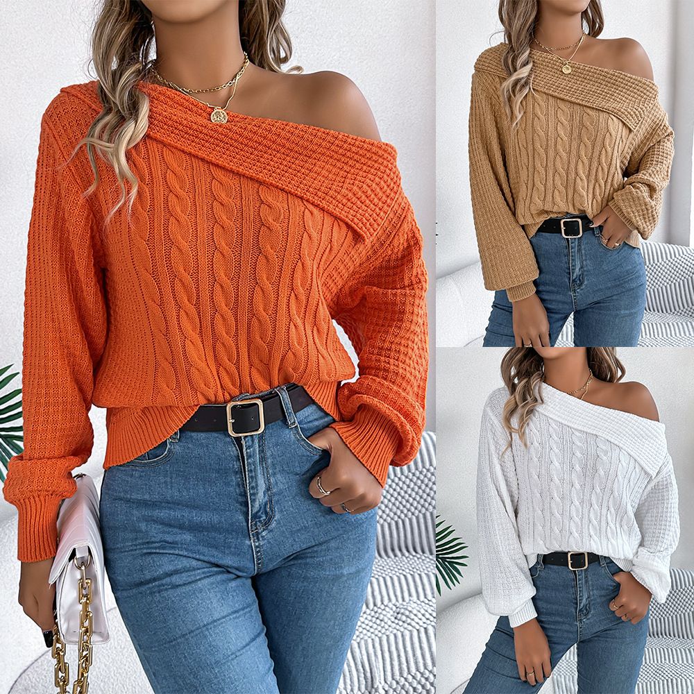 Casual Knit Pullover Women Loose Sweater Female Autumn Off Shoulder Fashion Long Sleeves Top Lady