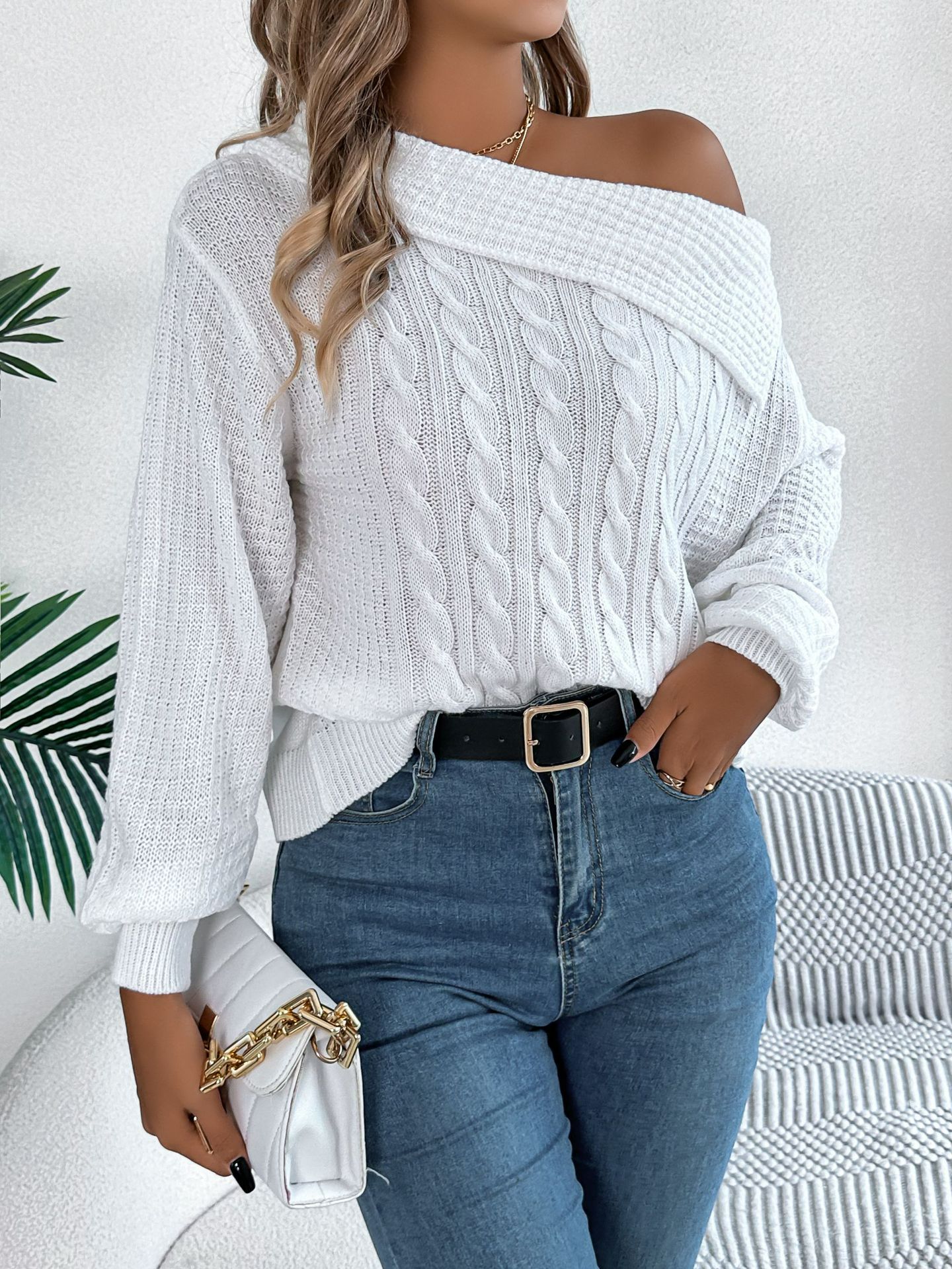 Casual Knit Pullover Women Loose Sweater Female Autumn Off Shoulder Fashion Long Sleeves Top Lady