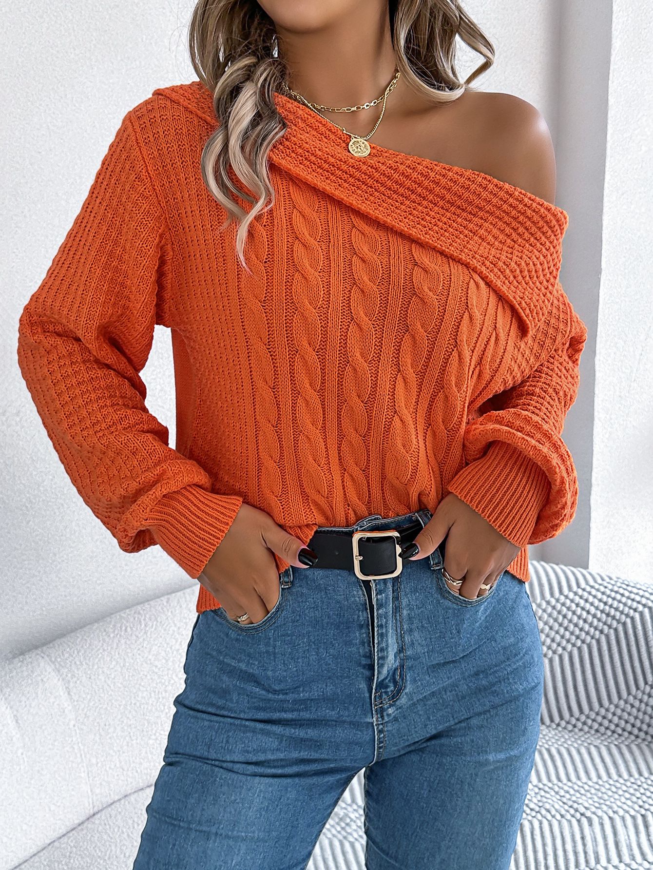 Casual Knit Pullover Women Loose Sweater Female Autumn Off Shoulder Fashion Long Sleeves Top Lady