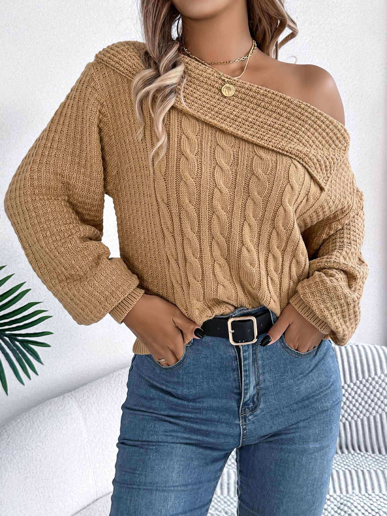 Casual Knit Pullover Women Loose Sweater Female Autumn Off Shoulder Fashion Long Sleeves Top Lady