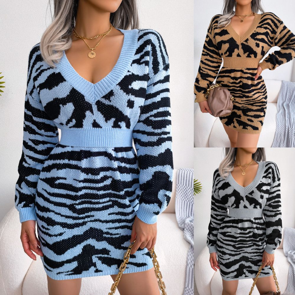 Women's pencil skirt set leopard print split pullover top Women's vibrant skirt set women's sweater skirt